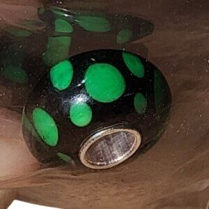 NEW Pugster 925 Silver Black Green Murano Glass European Charm Bead Bubble Dots